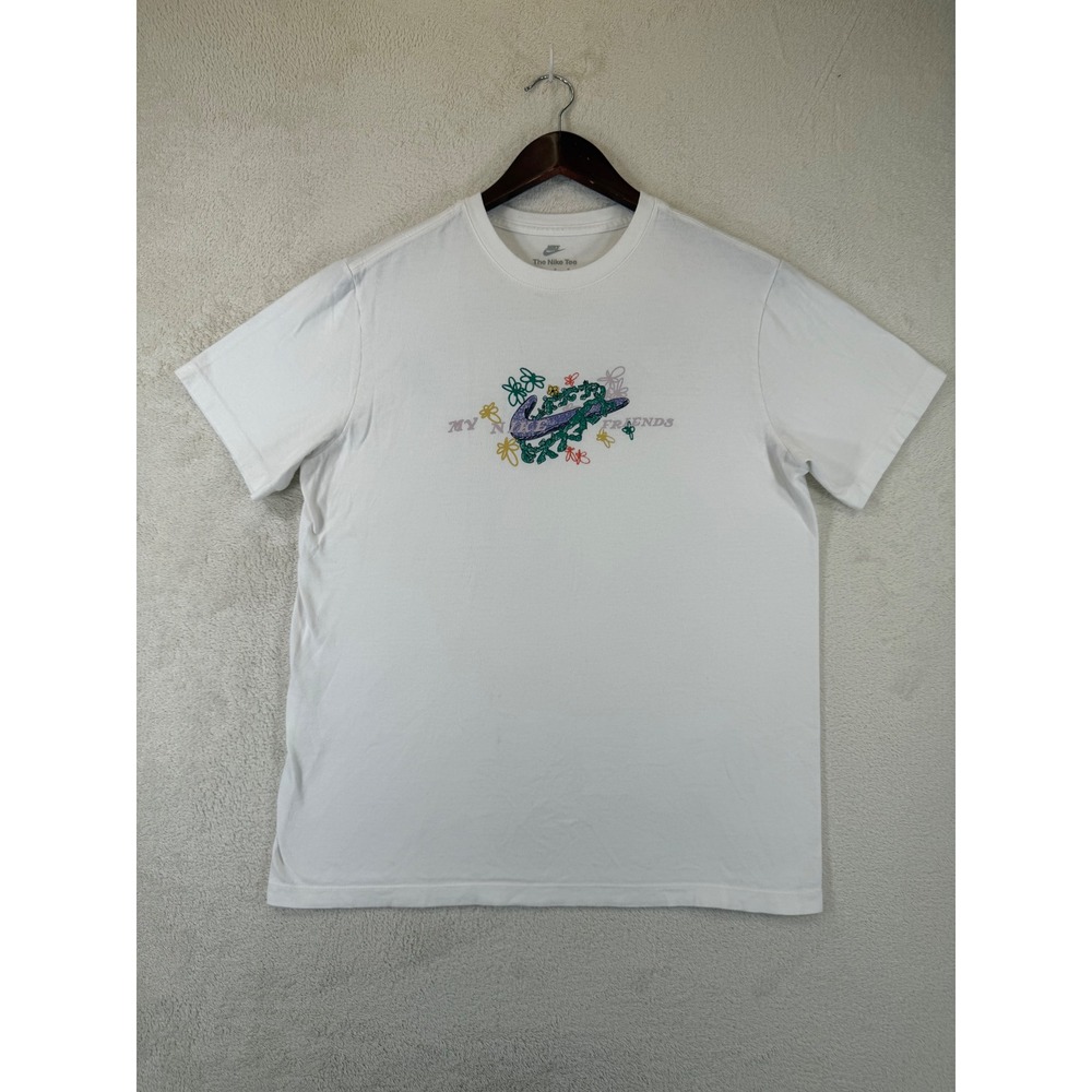 Nike Mens M My Nike Friends Floral Graphic T-Shirt White Just Do It 637586-N67
